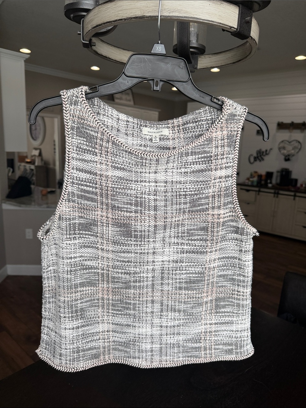 Max studio Black, White, Tan Tweed Sleeveless Top